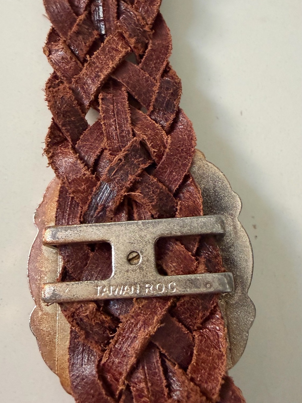 Braided Brown Leather Belt with Decorative Silver-Tone Conchos - Picture 4 of 5